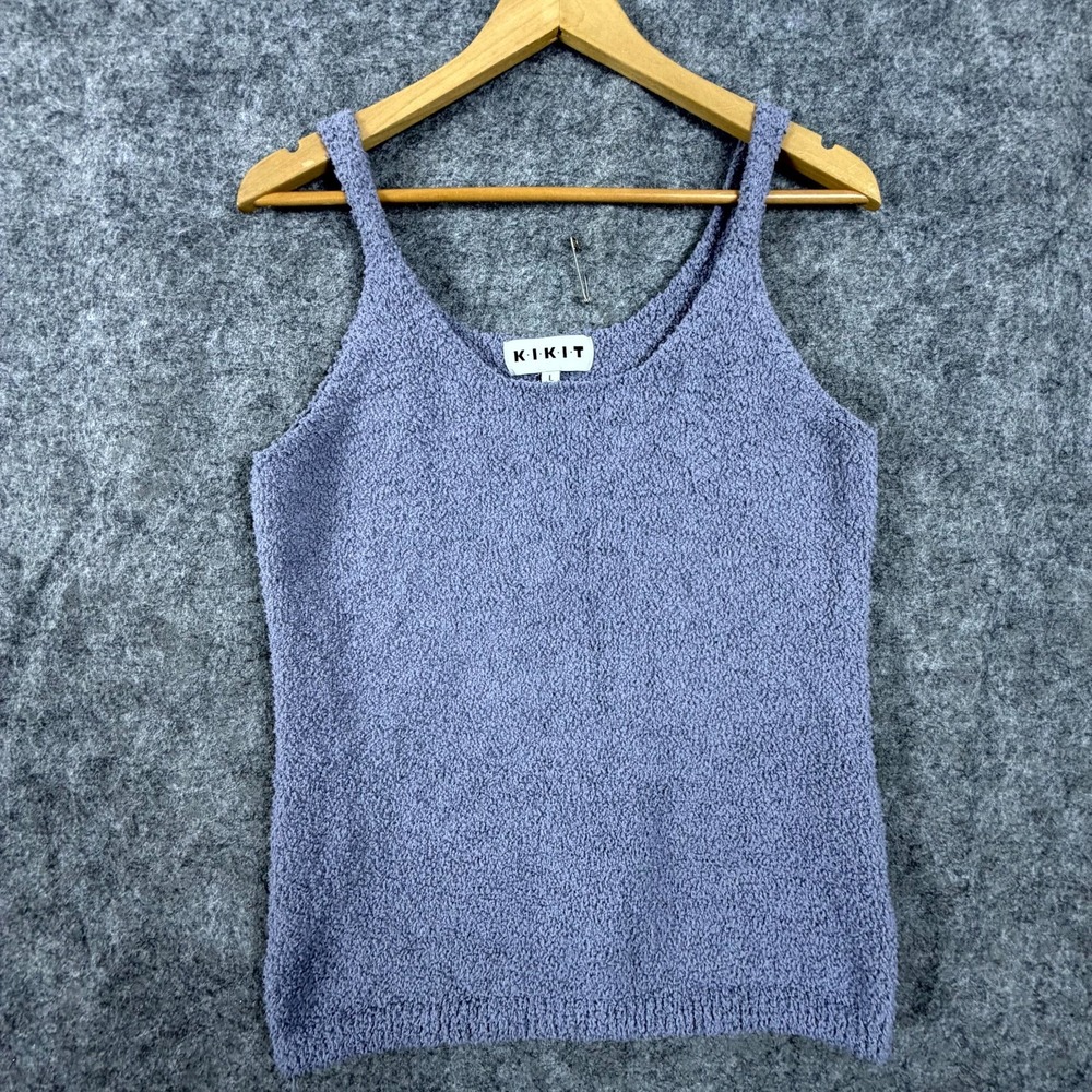 KIKIT Fuzzy Tank Top Women Large Gray Scoop Neck Lounge Comfy Cozy Pullover